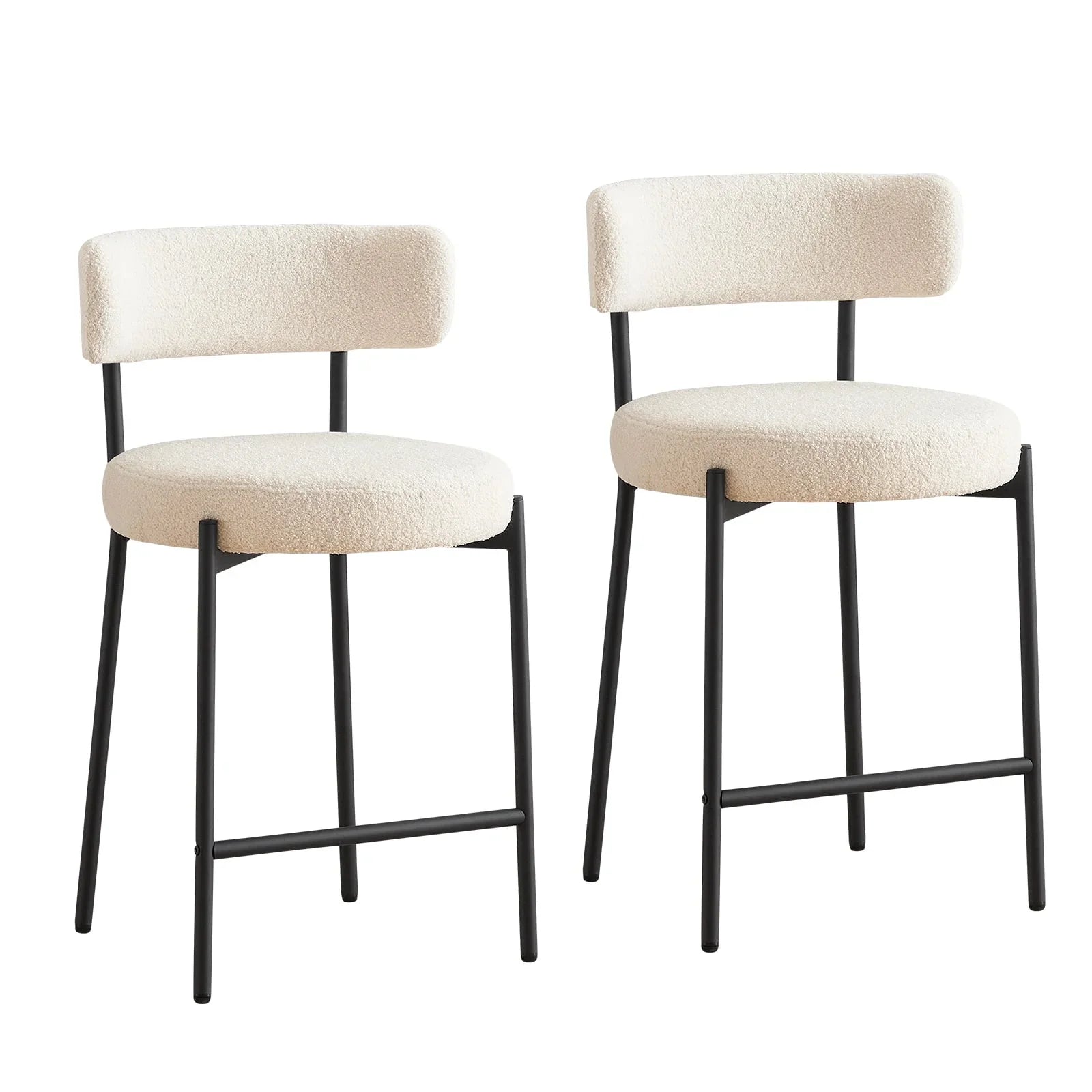 25 H Counter Height Bar Stools, Bar Stools Set of 2 with 4 Thick Round Seat, Kitchen Counter with Curved Back for Dining Room Kitchen Island, Ivory White