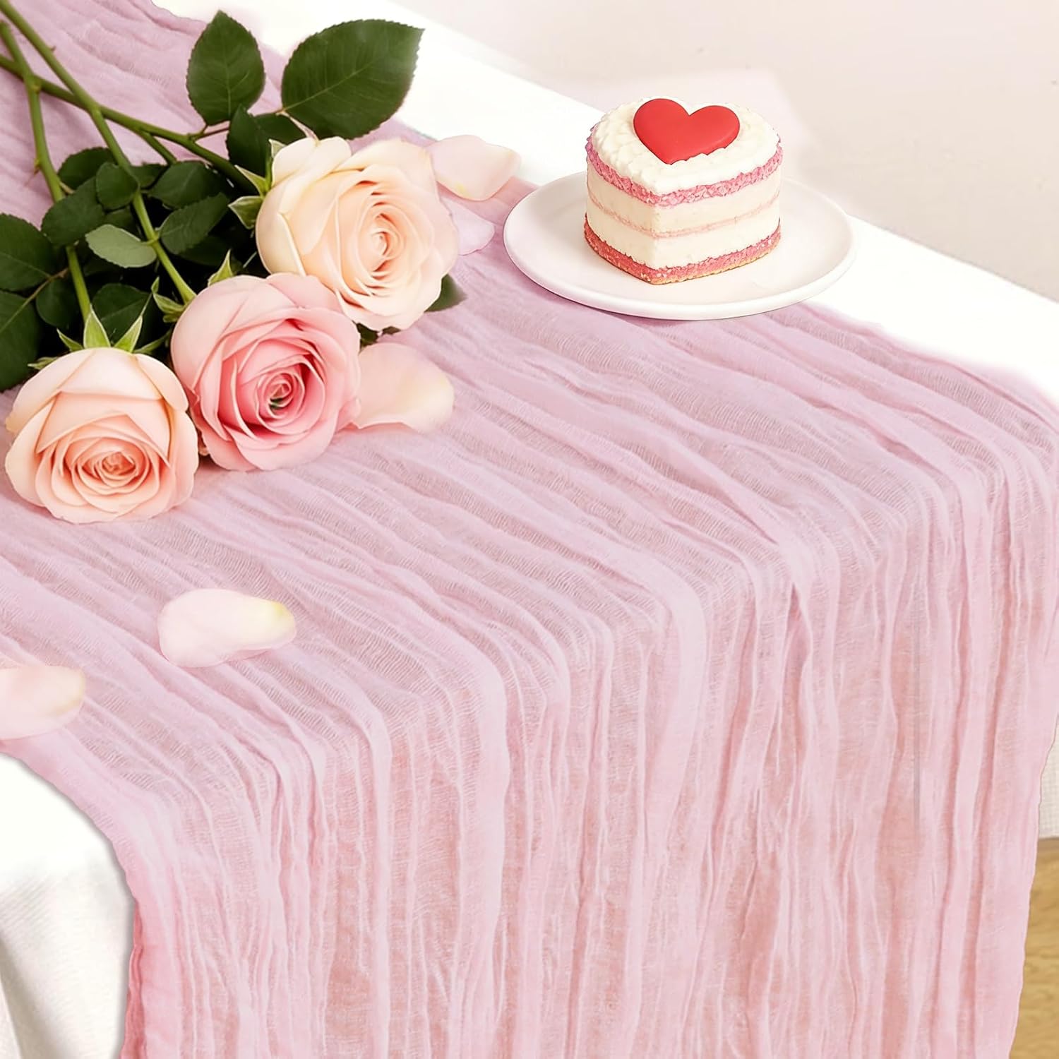 Pink Table Runner, 10 Ft Valentines Cheesecloth Table Runner, Gauze Rustic Spring Table Runners for Wedding, Party, Baby & Bridal Shower, 120 in Cheese Cloth Table Runners for Easter, Mother's Day
