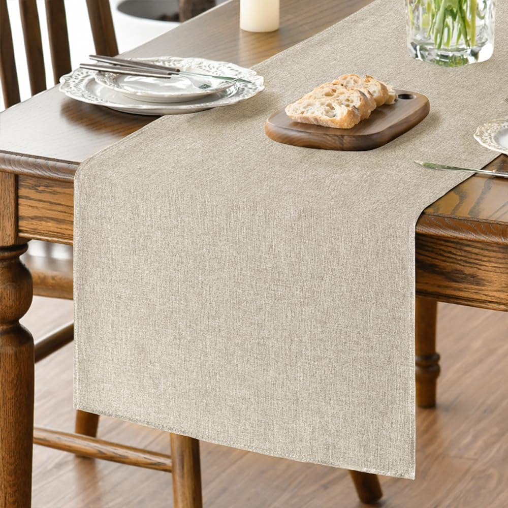 Brown Table Runner, Seasonal Fall Washable Kitchen Dining Table Decoration for Home Party Decor 13x72 Inch