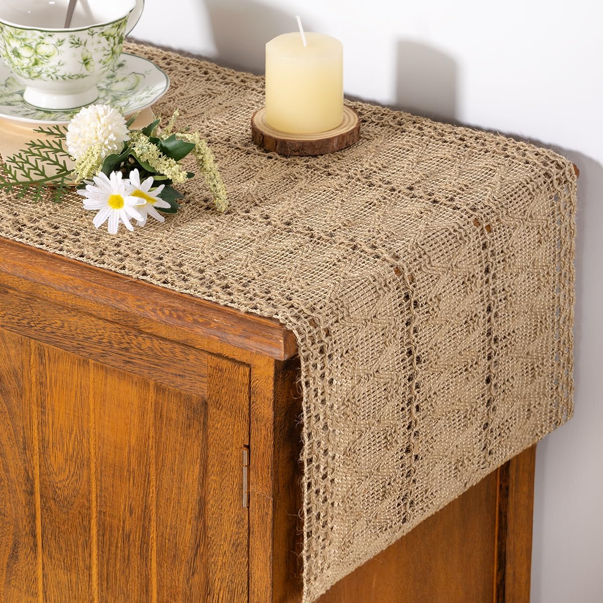 Table Runner Valentine's Day Farmhouse Burlap Jute Bamboo Rustic Dining Kitchen Centerpiece Decor Small Macrame Woven Coffee Table Runner for Dresser Scarf Home Decor 12x36 inch