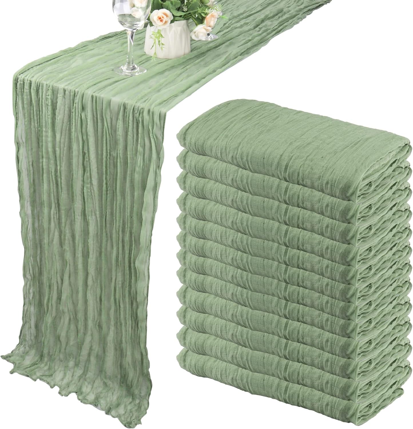 12 Pack 10Ft Cheesecloth Table Runner 35x120 Inch Boho Gauze Table Runner Cheese Cloth Long Romantic Table Runners for Wedding Bridal Shower Birthday Party Table Decor