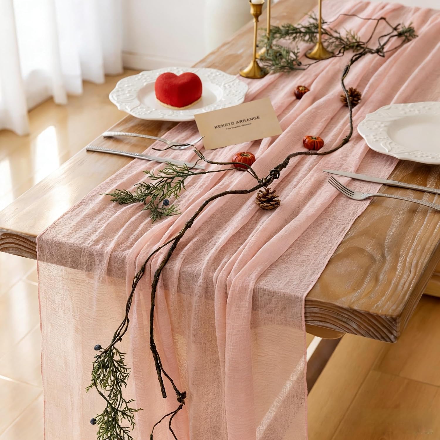 Table Runner Cheese Cloth Rustic Gauze Cheesecloth Table Runner 120 Inch 10 FT for Wedding Baby Bridal Shower Sheer Boho Spring Home Tea Party Decor