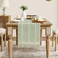 Farmhouse Braided Striped Table Runner, Rustic Sage Green Table Runners 72 Inches Long Boho Home Decor, Desert Sage 15x72 Inches