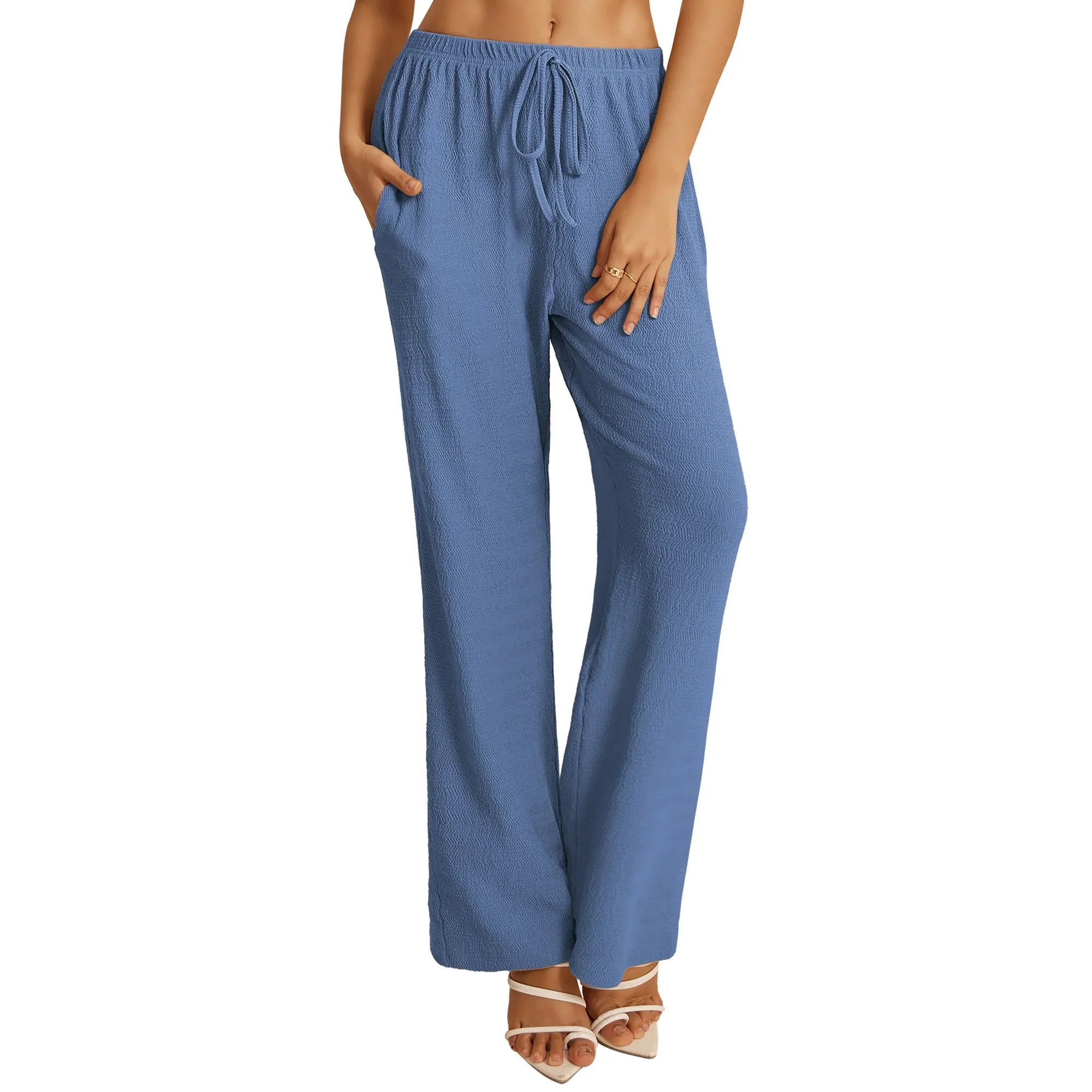 a.Jesdani Women's Wide Leg Pants with Pockets Casual Drawstring Elastic Waist Trousers for Work  Leisure S XXL