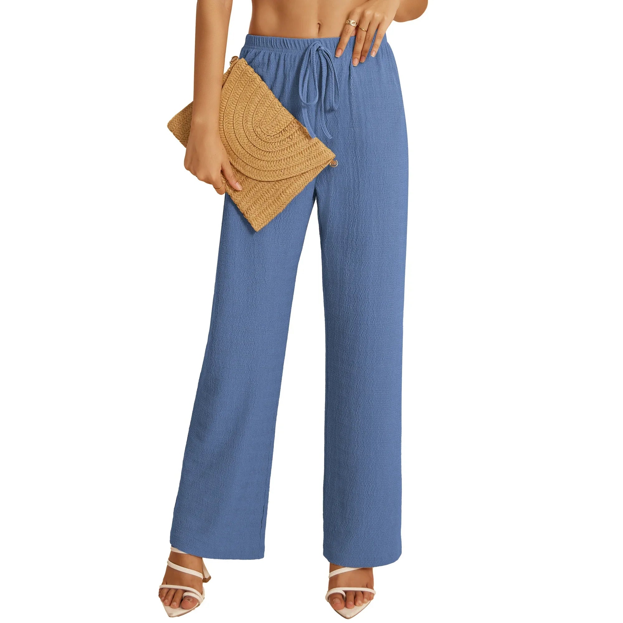 a.Jesdani Women's Wide Leg Pants with Pockets Casual Drawstring Elastic Waist Trousers for Work  Leisure S XXL